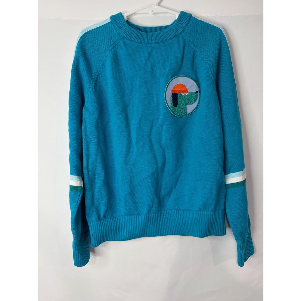 Jacadi Paris Kids Blue Cotton Knit Sweater Dog Patch Sz 10A 140 Preppy Colorful
